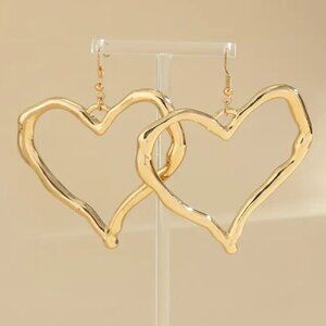 Oversized Large Design Heart Gold Electro-Plated Statement Earrings